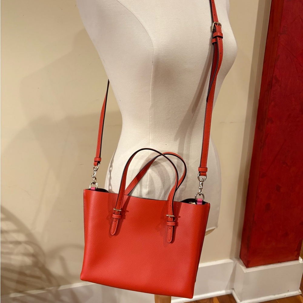 Coach Orange Elegant Leather Shoulder Bag with Pink Lining